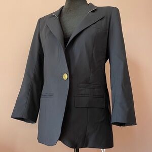 Smythe- Blue Navy White Collar Wool Blazer Jacket One Button Size 4 Work